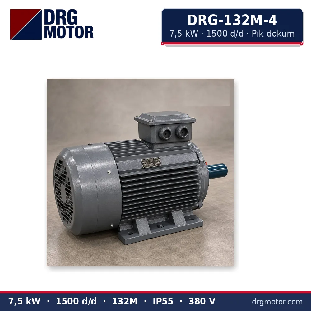 DRG-132M-4 7,5 kW 1500 d/d pik döküm gövdeli trifaze elektrik motoru – DRG Motor