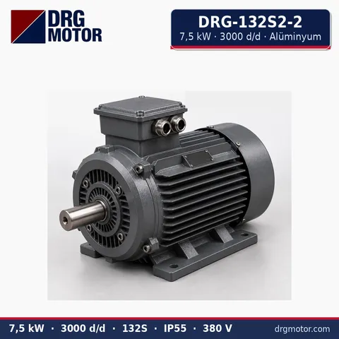 Moteur électrique triphasé DRG-132S2-2 7,5 kW 3000 tr/min carter aluminium – DRG Motor