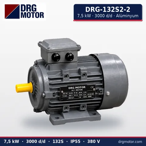 Moteur électrique triphasé DRG-132S2-2 7,5 kW 3000 tr/min carter aluminium – DRG Motor