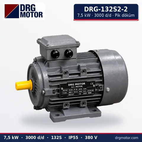Moteur électrique triphasé DRG-132S2-2 7,5 kW 3000 tr/min carter fonte – DRG Motor