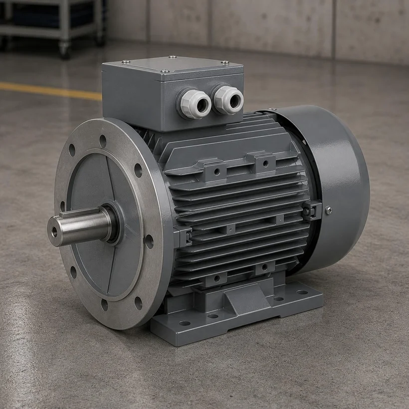 Finned surface of a cast iron IE3 three-phase electric motor