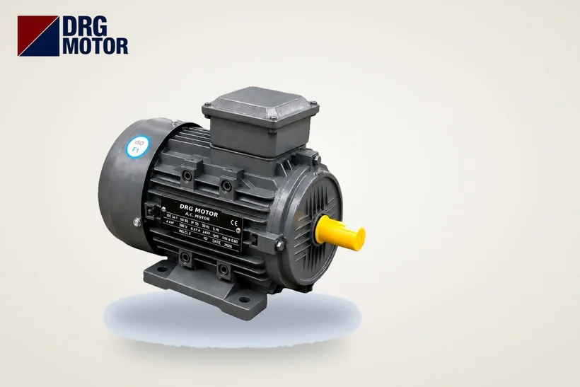 DRG MOTOR logolu gri trifaze elektrik motoru – 3 fazlı motor klemens bağlantı şeması