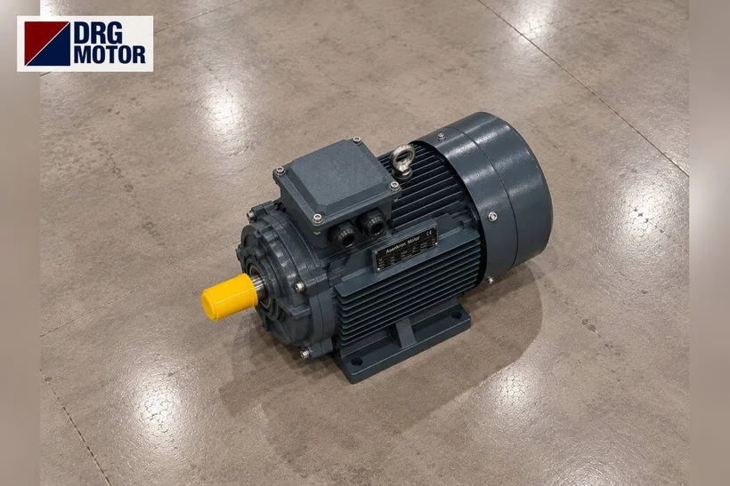 Moteur électrique triphasé gris avec logo DRG MOTOR – moteur de pompe hydraulique de presse à injecter, lanterne et accouplement