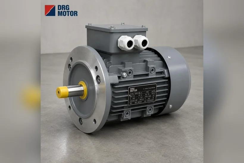 Grey three-phase electric motor with DRG MOTOR logo – 2.2 kW B5 flange motor for centrifugal pumps