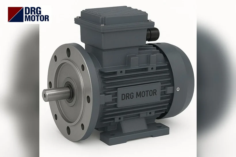 Grey three-phase electric motor with DRG MOTOR logo – 4 kW B5 flange motor for a hydraulic power unit