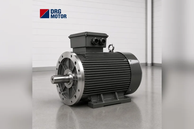DRG MOTOR branded grey three-phase electric motor – 7.5 kW B5 flanged fan and extractor motor