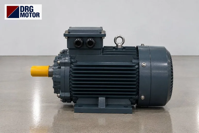Moteur électrique triphasé gris avec logo DRG MOTOR – moteur 4 kW 1500 tr/min pour pétrin à spirale