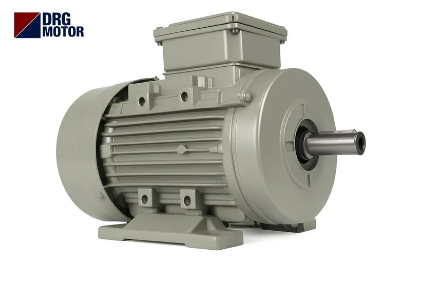 Moteur électrique triphasé gris logo DRG MOTOR – moteur 4 pôles pour réducteur de vis sans fin
