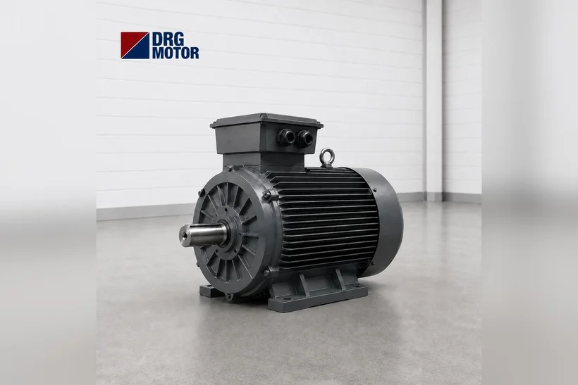 Moteur électrique triphasé gris logo DRG MOTOR – moteur 100 ch 75 kW, couplage étoile-triangle 400/690 V