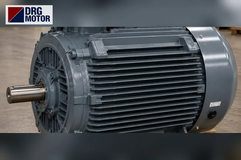 Grey three-phase electric motor with DRG MOTOR logo – 15 HP 1500 rpm, standard 160M and compact 132M frame