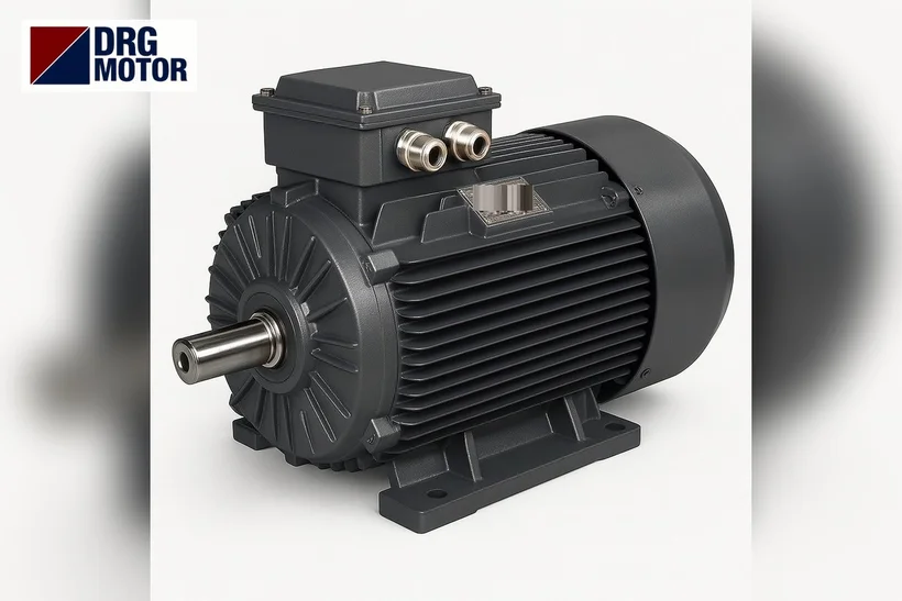 Moteur électrique triphasé gris logo DRG MOTOR – moteur 4 ch 3 kW pour compresseur et surpresseur