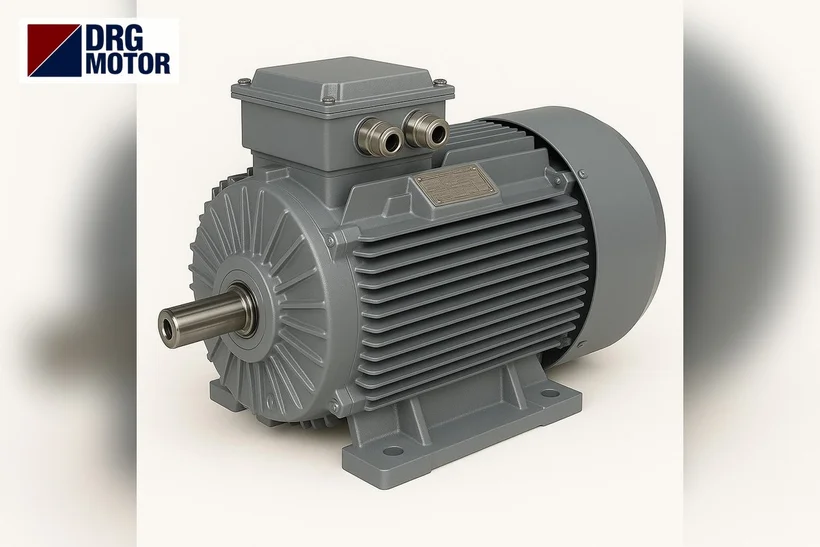 Moteur électrique triphasé gris logo DRG MOTOR – moteur 5,5 ch 4 kW pour malaxeur et convoyeur