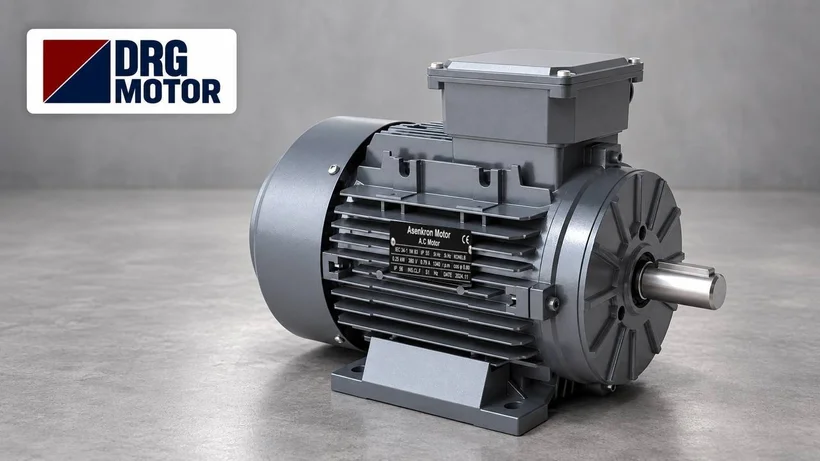 Moteur électrique asynchrone DRG noir portant l’étiquette Asenkron Motor