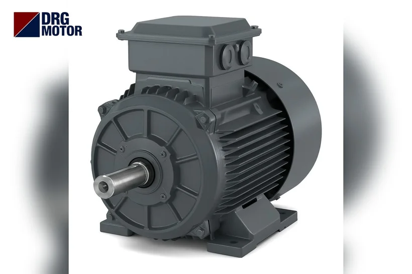 Moteur électrique triphasé gris logo DRG MOTOR – moteur 4 pôles avec commande inverseur par contacteurs