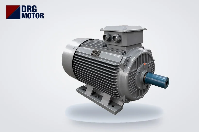 DRG MOTOR logolu gri trifaze elektrik motoru – 22 kW motor kablo kesiti ve mesafeye göre gerilim düşümü