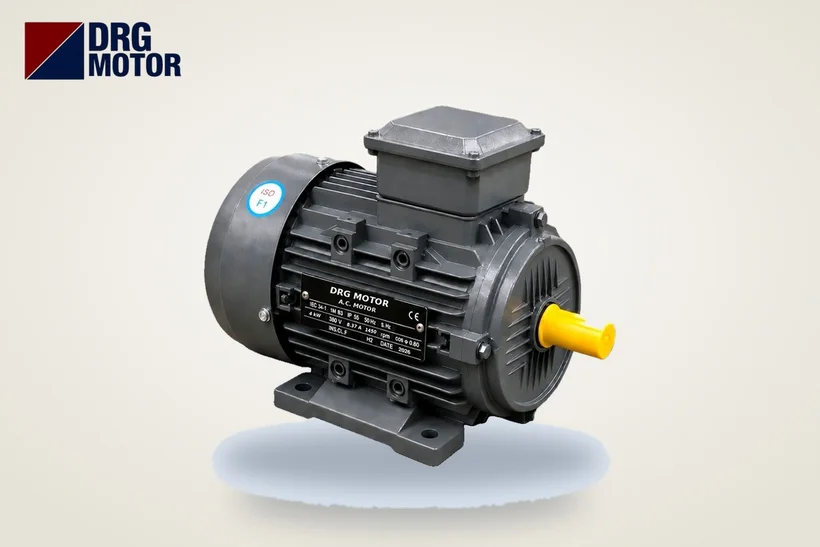 DRG MOTOR logolu gri trifaze elektrik motoru – 4 kW motor kablo kesiti ve klemens bağlantısı