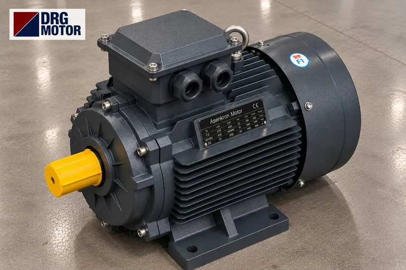 Moteur électrique triphasé gris avec logo DRG MOTOR – moteur de ventilateur FD et ID de chaudière Moteur électrique triphasé gris avec logo DRG MOTOR – moteur de ventilateur FD et ID de chaudière