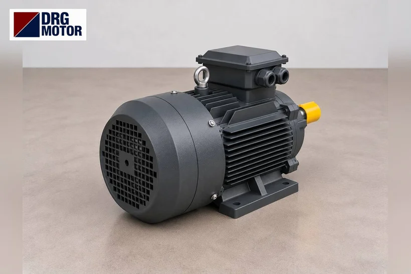 Grey three-phase electric motor with DRG MOTOR logo – power and operating conditions check when renewing a 15 kW motor
