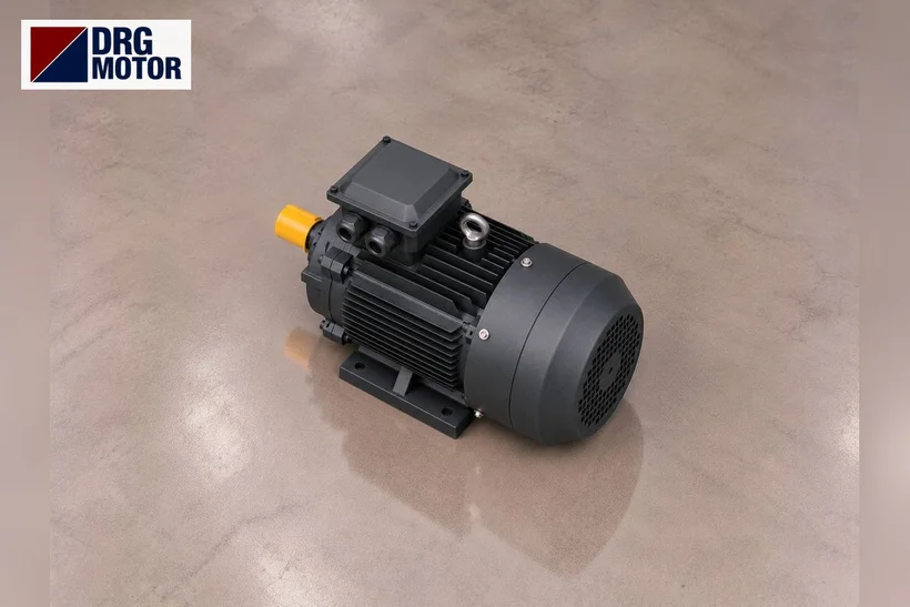 Grey three-phase electric motor with DRG MOTOR logo – 22 kW motor replacement checks for pump and fan drives