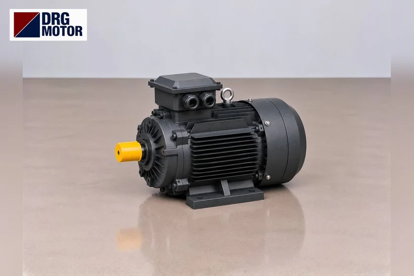 Moteur électrique triphasé gris avec logo DRG MOTOR – critères de choix pour remplacer un moteur triphasé 380/400 V