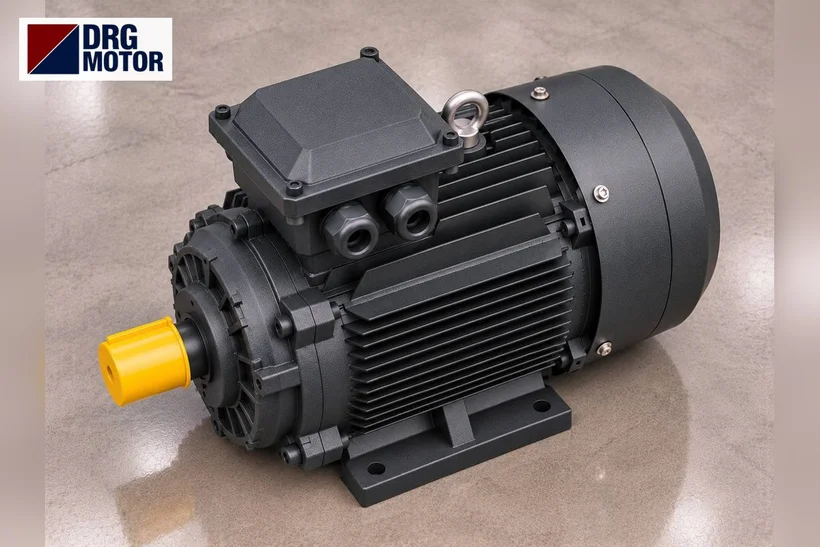 Grey three-phase electric motor with DRG MOTOR logo – technical suitability check when replacing an IE3-labelled motor