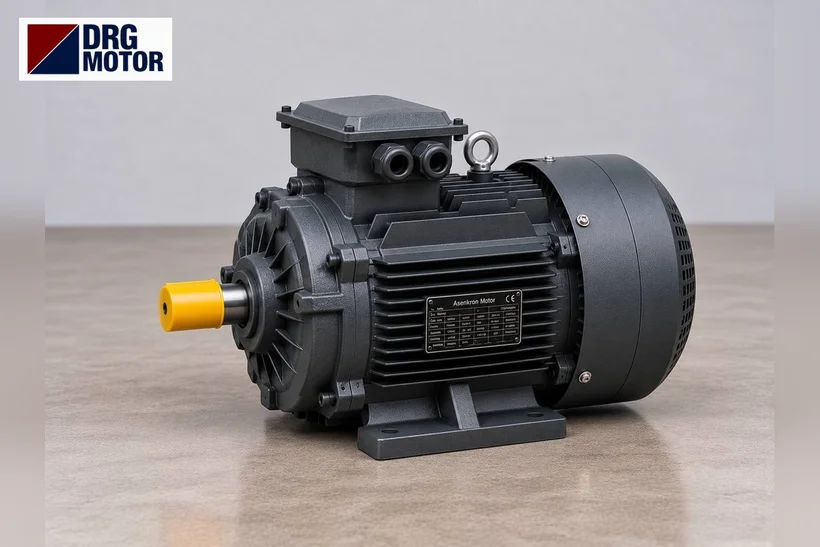 Grey three-phase electric motor with DRG MOTOR logo; option evaluated when renewing a V3E three-phase motor