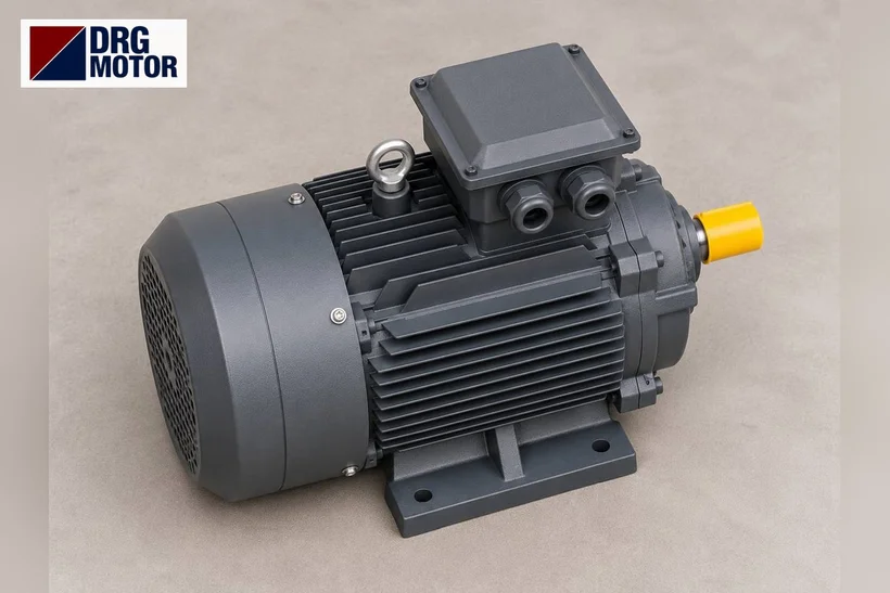 DRG MOTOR logolu gri trifaze elektrik motoru – WAT 3 kW motor yenilemede güç, devir ve gerilim kontrolü