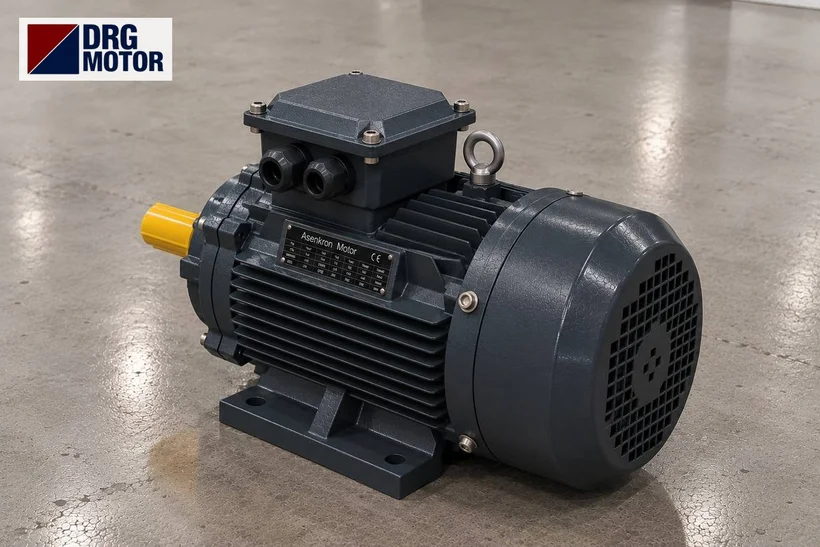 Moteur électrique triphasé gris logo DRG MOTOR – petit moteur à bride pour convoyeur de ligne de remplissage