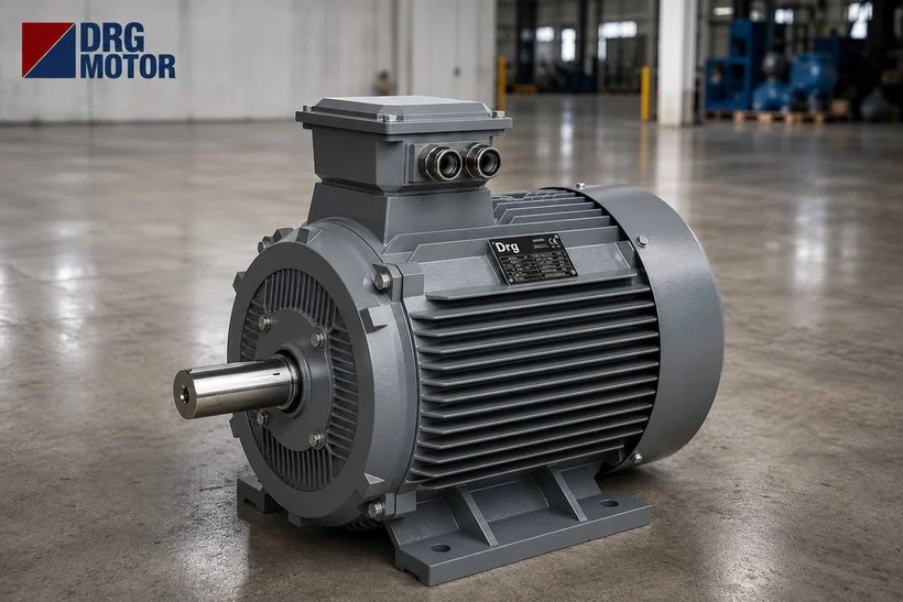 Moteur électrique triphasé gris avec logo DRG MOTOR – moteur de broche de tour, 4 pôles 1500 tr/min, montage à pattes B3