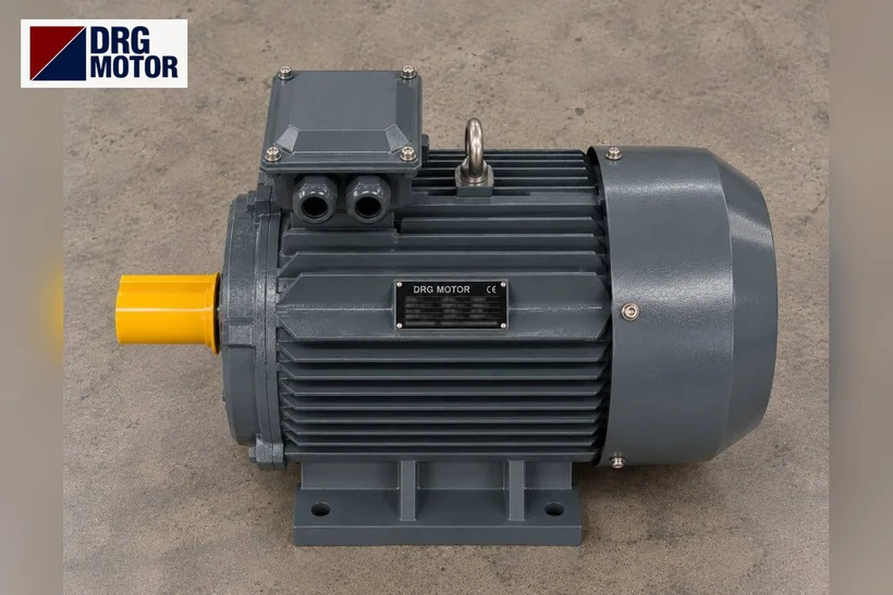 Moteur électrique triphasé gris de marque DRG pour centrale de préparation de bentonite