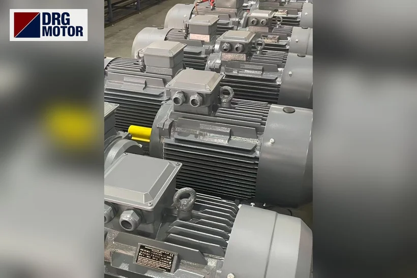Grey DRG-branded three-phase electric motor for a chocolate ball mill
