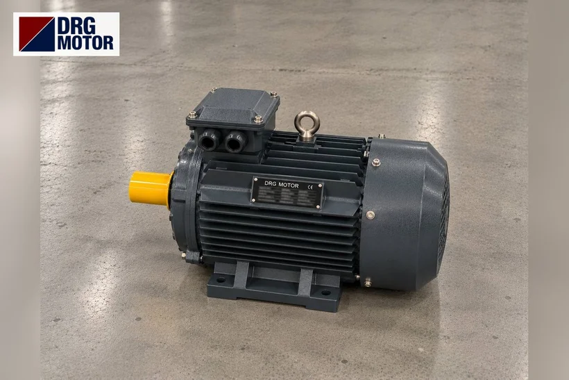 Moteur électrique triphasé gris de marque DRG pour égreneuse à coton
