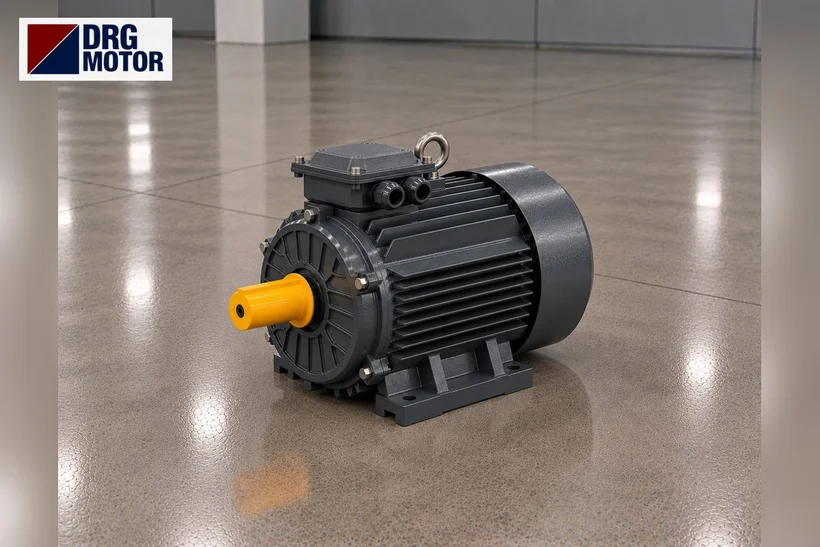 Moteur électrique triphasé gris de marque DRG pour ventilateur de transport de fibres
