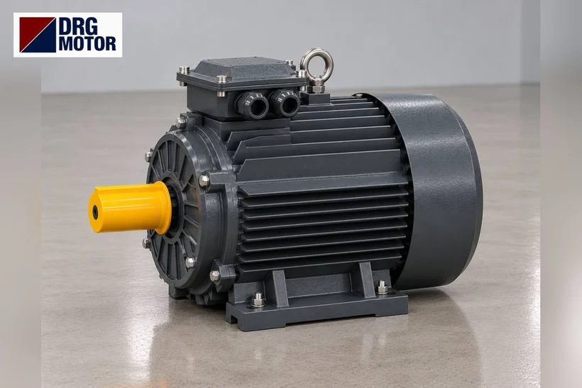 Grey DRG-branded three-phase electric motor for a plastic film slitter main drive