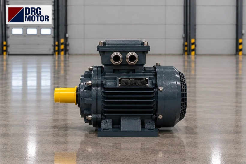 Grey DRG-branded three-phase electric motor for a coffee roaster drum