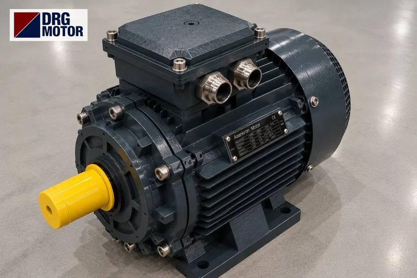 Moteur électrique triphasé gris de marque DRG pour malaxeur de mortier sec