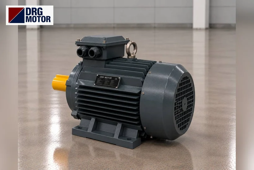 Moteur électrique triphasé gris de marque DRG pour ventilateur d'armoire de séchage de fruits