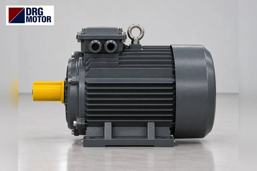 Moteur électrique triphasé gris de marque DRG pour tireur de tubes PVC