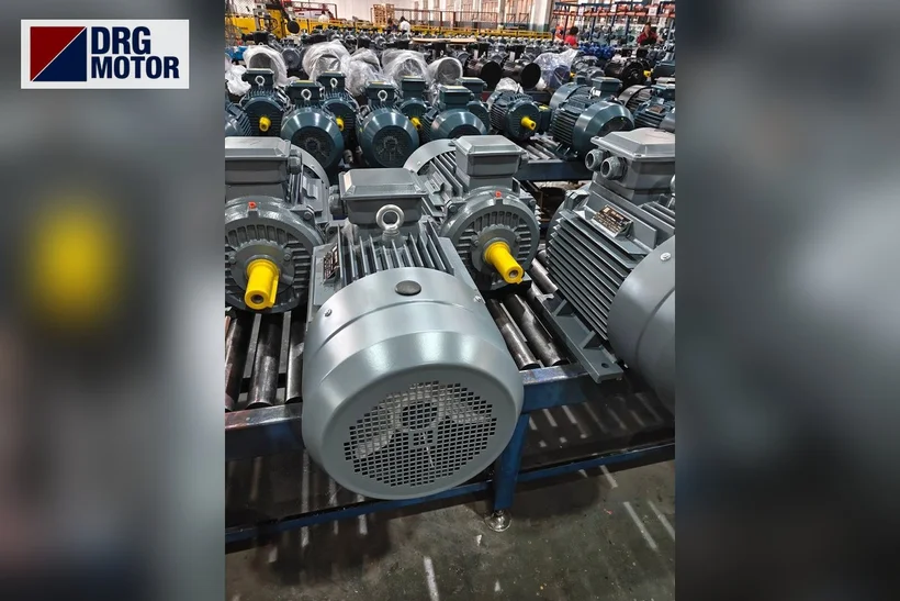 Grey DRG-branded three-phase electric motor for a centrifugal deburring machine