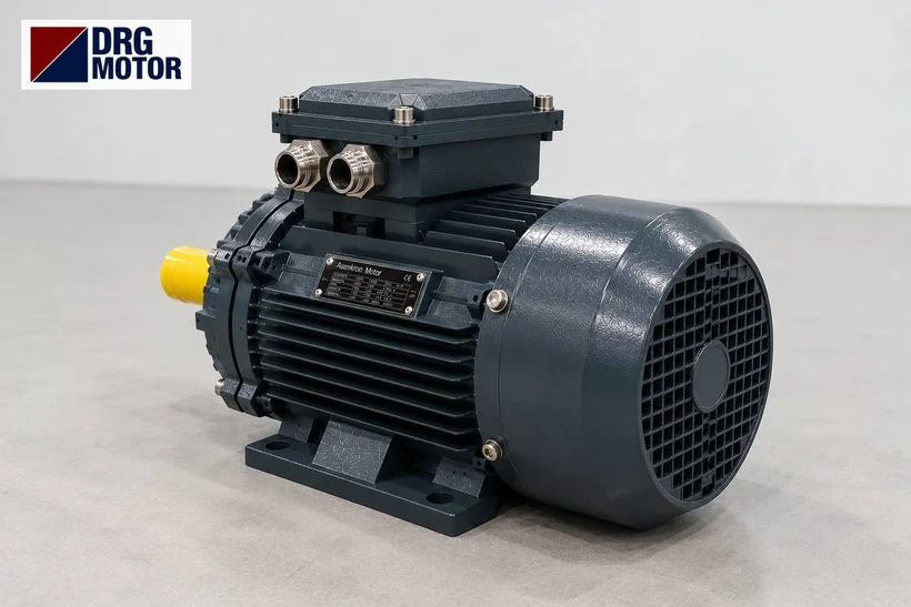 DRG-branded grey three-phase electric motor for a ribbon powder mixer