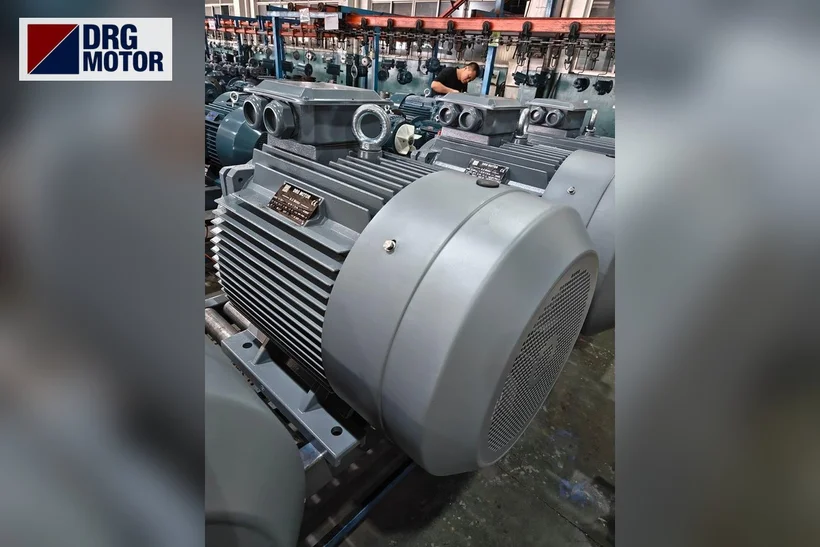 Grey DRG-branded three-phase electric motor for a plate rolling machine