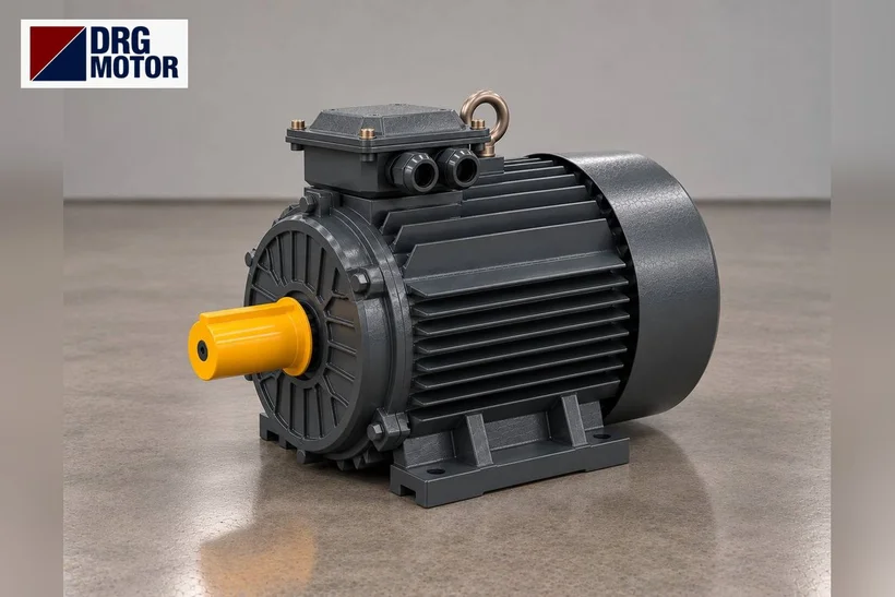 Moteur électrique triphasé gris de marque DRG pour pompe hydraulique de souffleuse