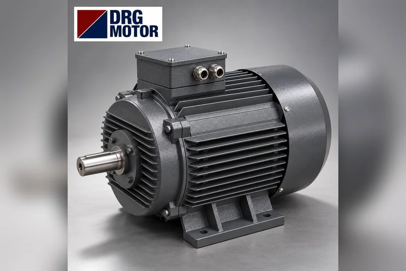 Moteur électrique triphasé gris logo DRG MOTOR – moteur 11 kW une vitesse sur variateur à la place d’un moteur deux vitesses