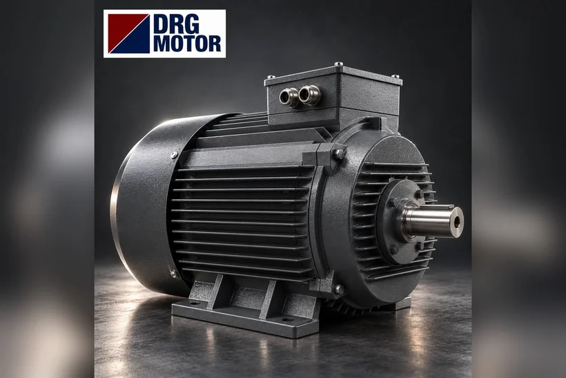 Moteur électrique triphasé gris logo DRG MOTOR – moteur 7,5 kW 3000 tr/min à bride B5 pour pompe verticale
