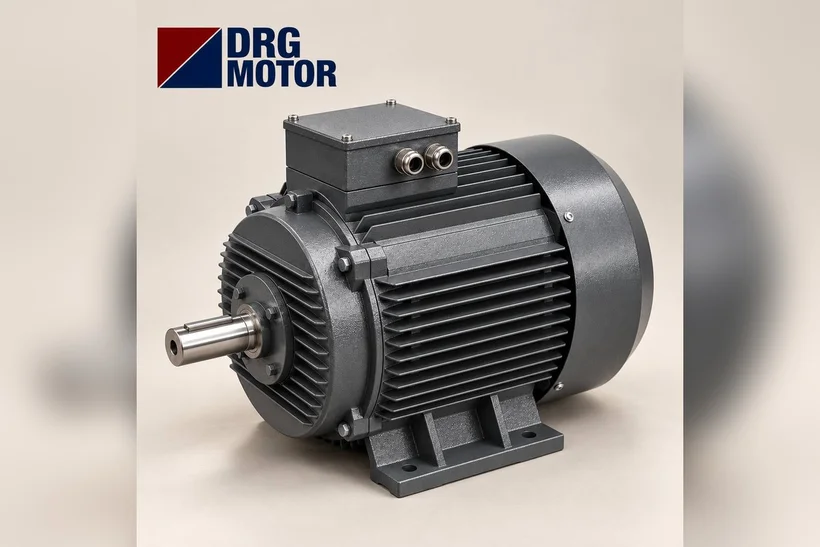 DRG MOTOR logolu gri trifaze elektrik motoru – eski motor yerine yeni nesil trifaze motor