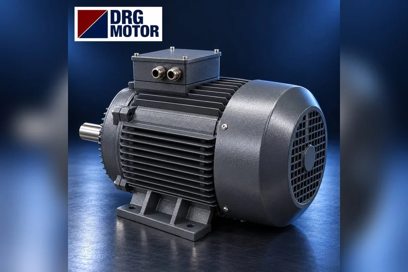 Grey three-phase electric motor with DRG MOTOR logo – identifying a motor with no nameplate by measurement