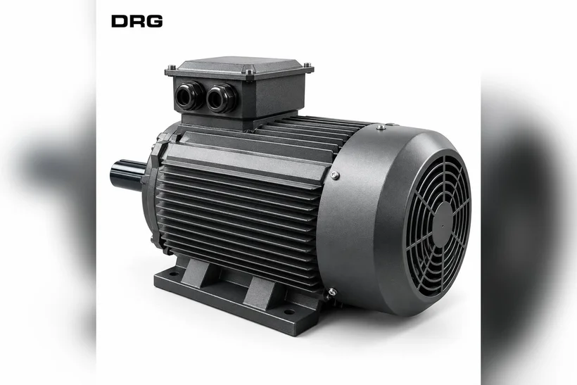 DRG MOTOR branded grey three-phase electric motor – 22 kW 1500 rpm motor for a two-stage compressor