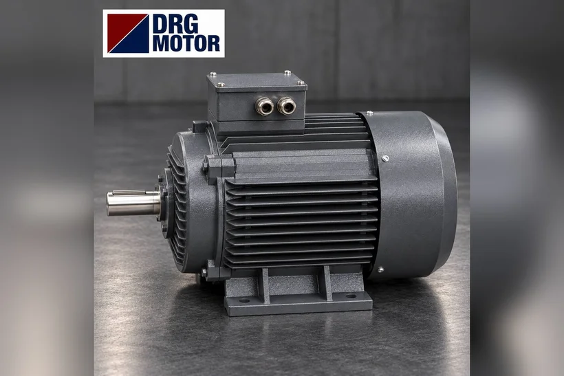 Moteur électrique triphasé gris avec logo DRG MOTOR – moteur 230/400 V en triangle pour variateur 220 V