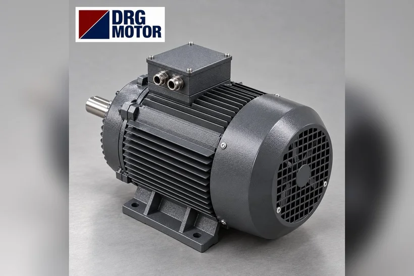 Grey three-phase electric motor with DRG MOTOR logo – 50 Hz IEC equivalent for an imported machine
