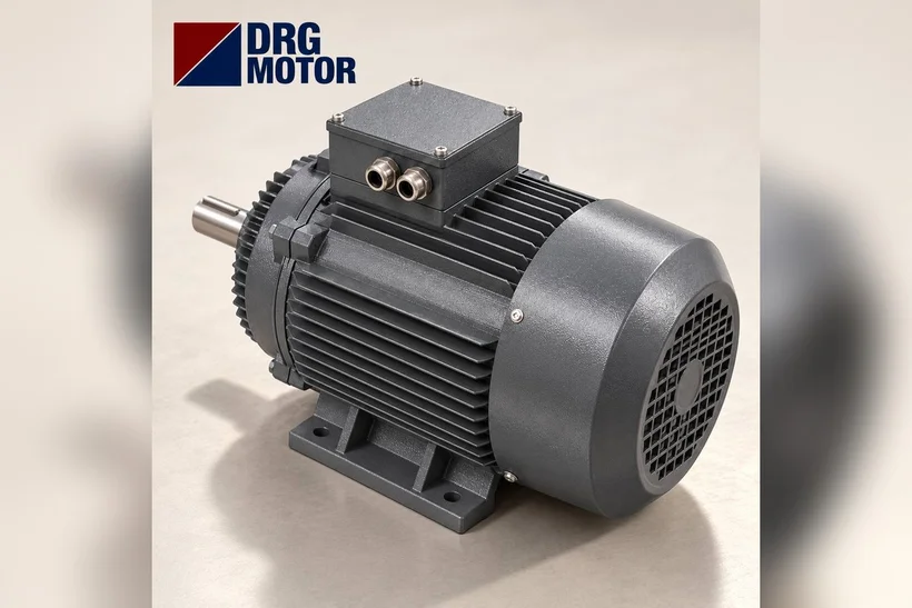 DRG MOTOR logolu gri trifaze elektrik motoru – motor kasnağının yeni motor miline uyumu